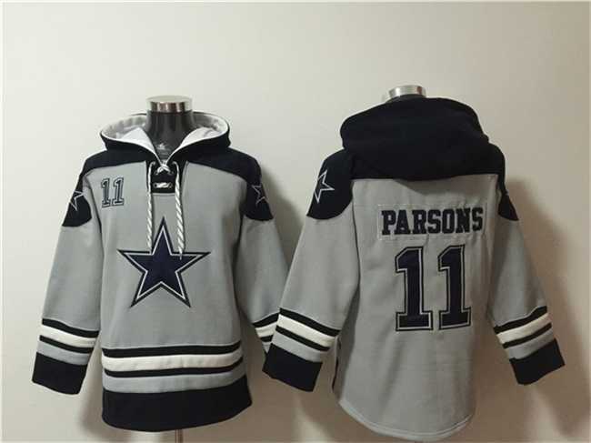 Men's Dallas Cowboys #11 Micah Parsons Gray Ageless Must-Have Lace-Up Pullover Hoodie,We sell and wholesale Men's Dallas Cowboys #11 Micah Parsons Gray Ageless Must-Have Lace-Up Pullover Hoodie on line form chian!
